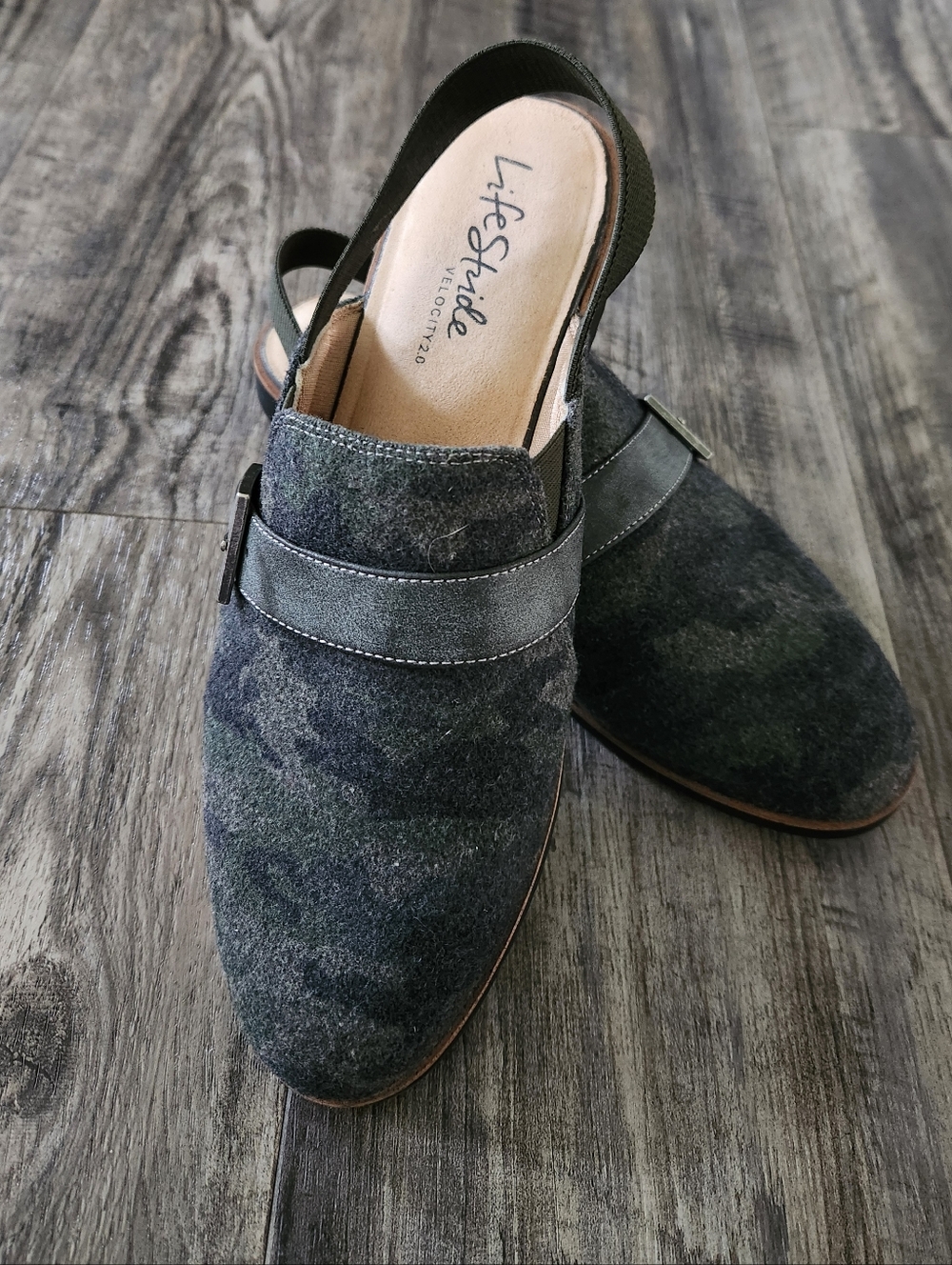 Life Stride Women's Zaida Velocity 2.0 Olive Camo Felt Slingback Mule Loafers - Picture 8 of 10